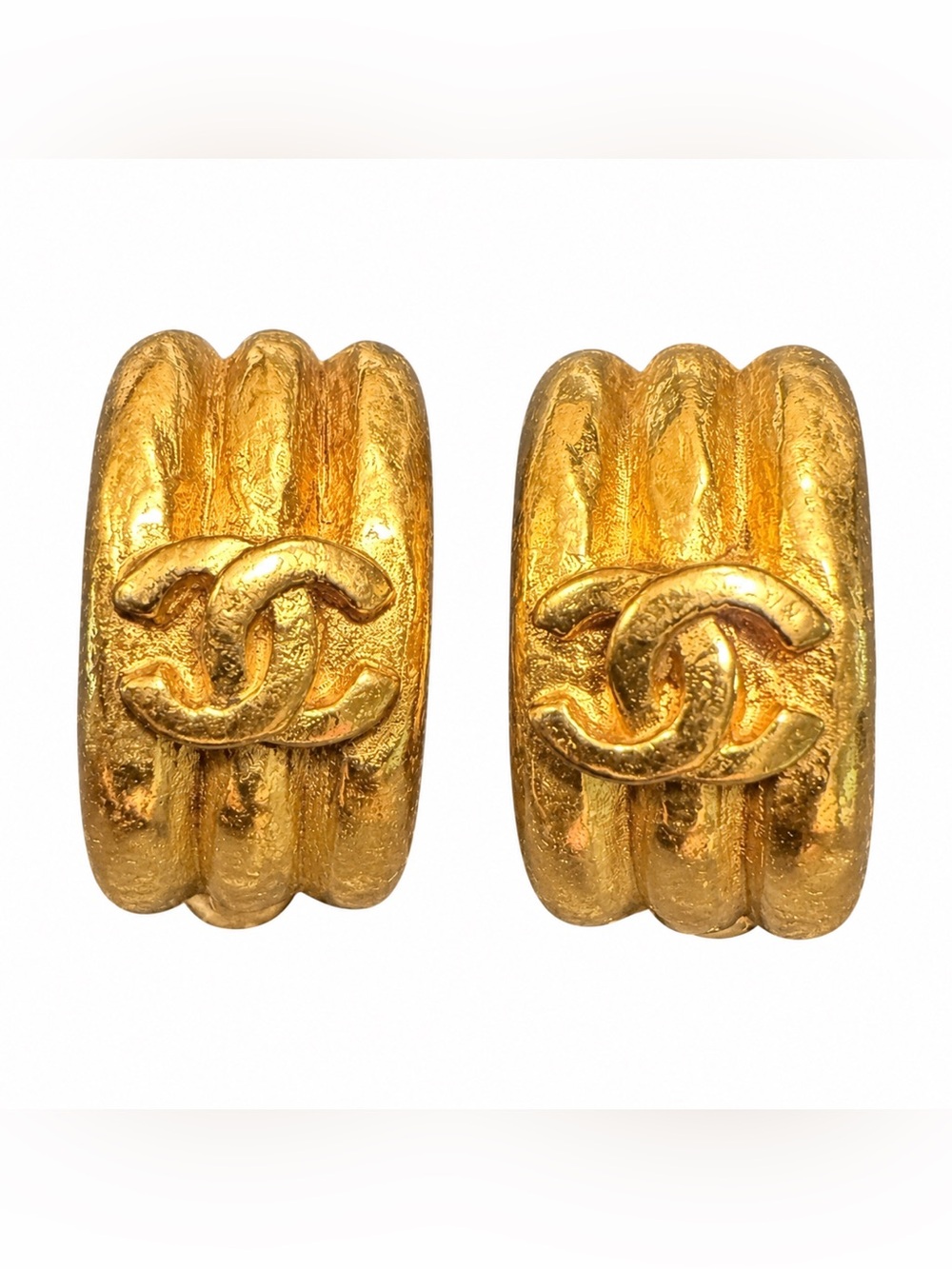 CHANEL Gold Textured Women's Huggie Earrings